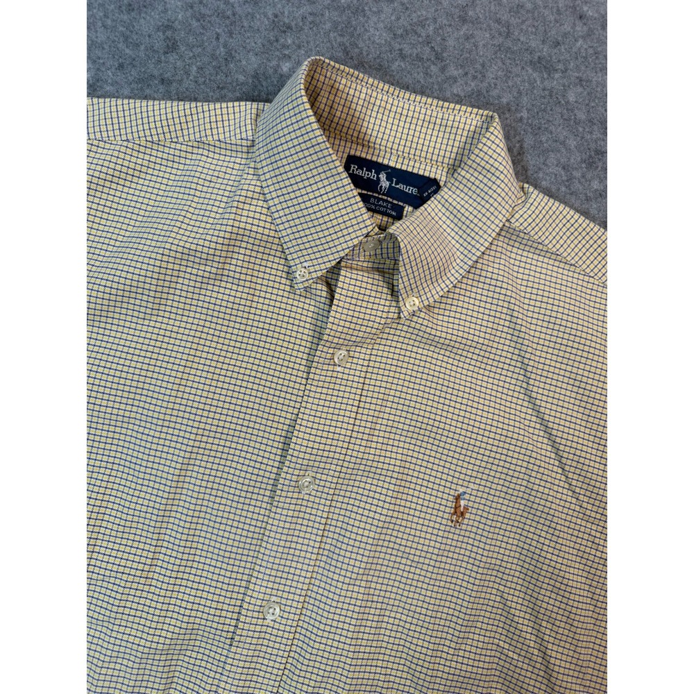 Polo Ralph Lauren Blake Shirt Mens Large Yellow Blue Check Short Sleeve Cotton
